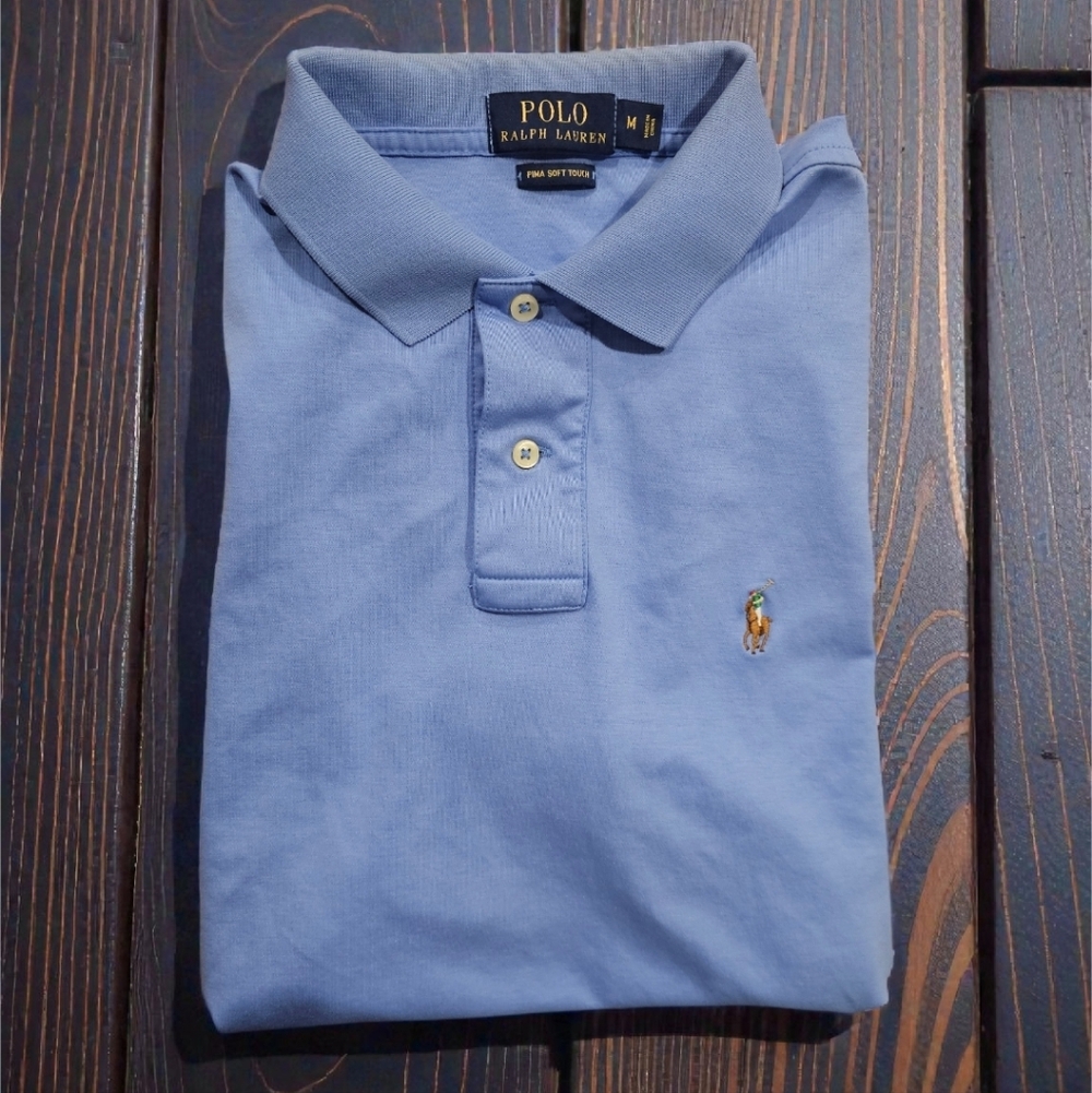 Polo by Ralph Lauren Men's Light Blue Pima Soft Touch Polo Shirt Size-M